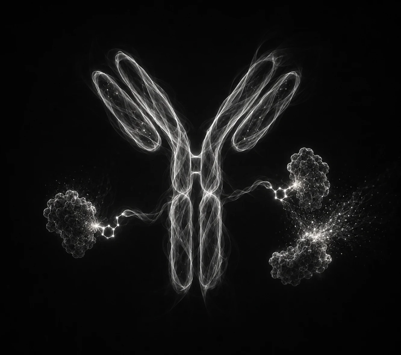 Scientific visualization representing antibody-drug conjugates and linker-payload systems